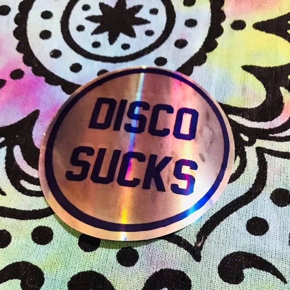 Disco Sucks Metallic Prismatic Reflective Single Decor Sticker - Picture 2 of 10